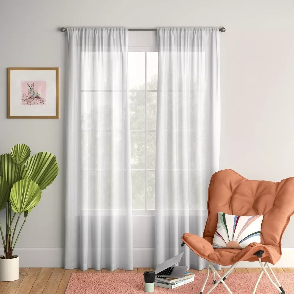 ⚡️2pc Sheer Crinkle Window Curtain Panel White - Room Essentials 40"W x 63"L